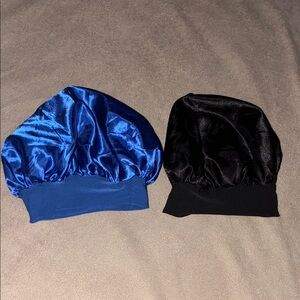 Blue and Black Satin Hair Bonnets